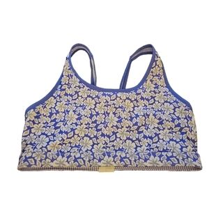 Brooks sz medium reversible floral periwinkle blue white sports bra wireless